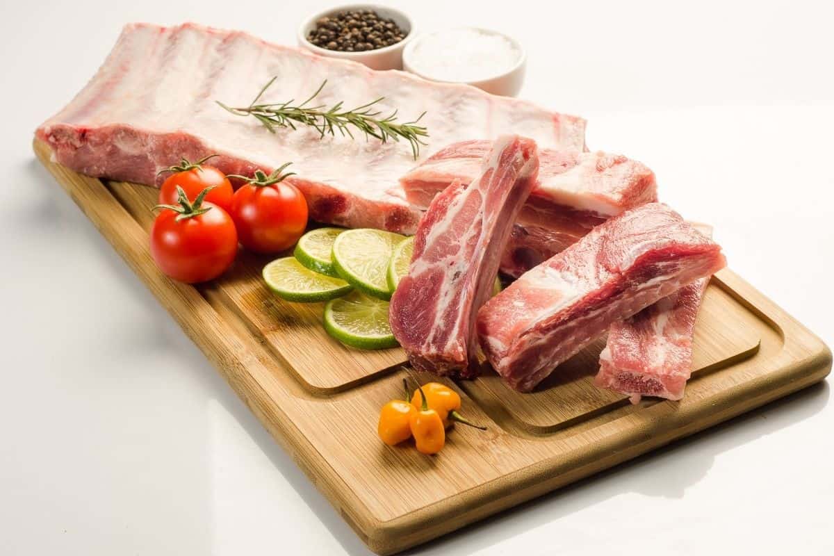 pork ribs on a cutting board